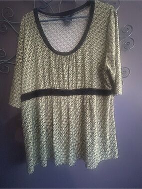 George Olive Green Printed Empire-Waist Tunic with Black Trim